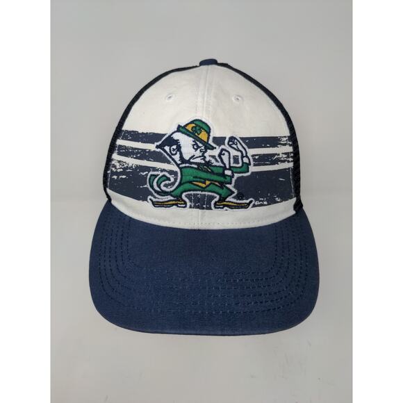 Notre Dame Fighting Irish Embroidered Shamrock Meshback Snapback Hat Blue White - Picture 1 of 10